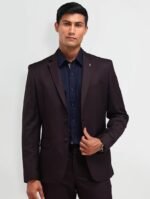 Burgundy Textured Two-Piece Suit for Men - Image 3