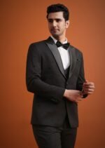 Elegant Man in Black Tuxedo Suit