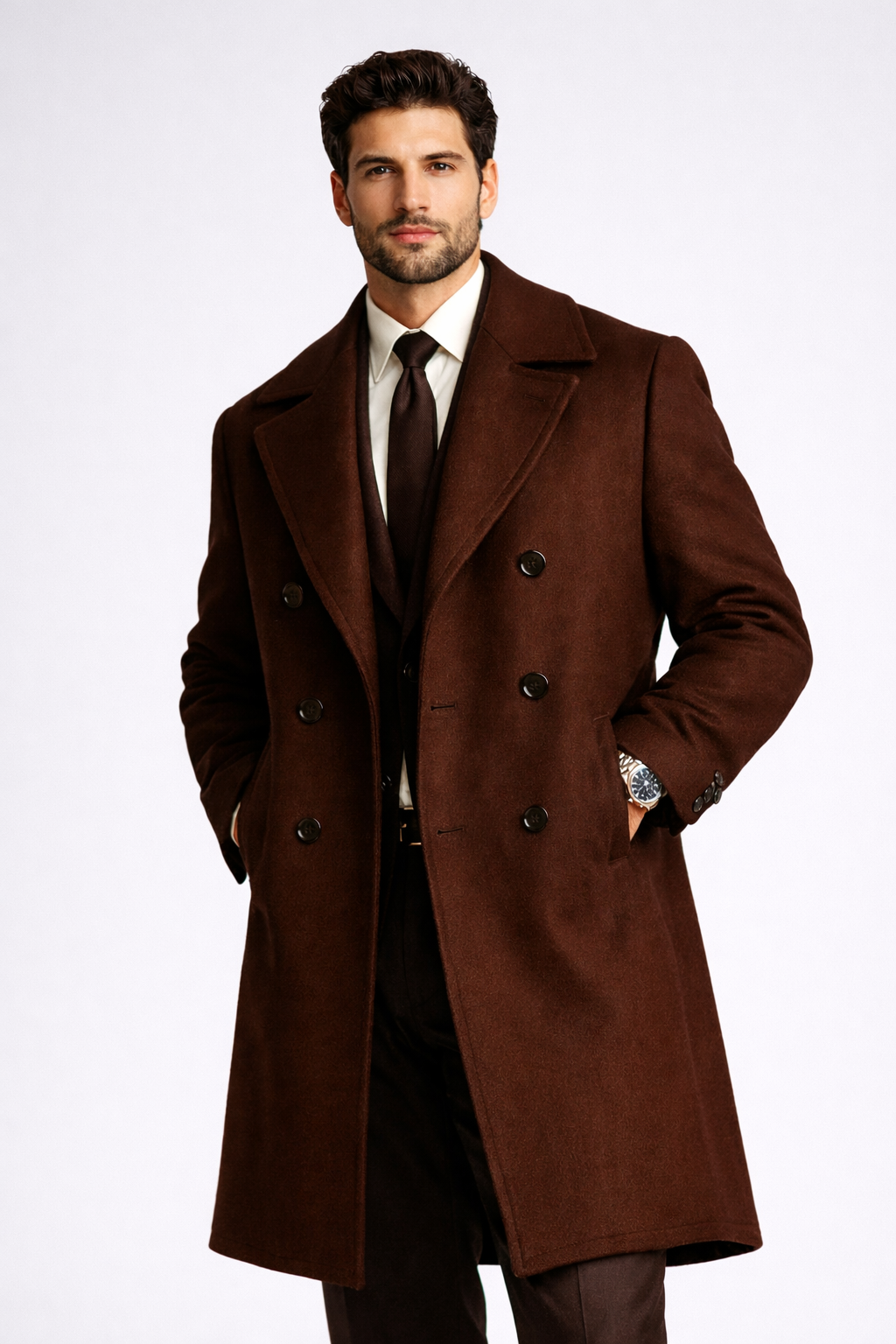 ChatGPT Image Mar 5, 2026, 11_15_43 PM Men Brown Double Breasted Long Coat - Image 1