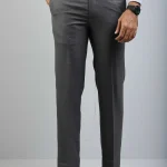 Men's Grey Worsted Flannel Dress Pants | Premium Formal Trousers | Business & Wedding Wear
