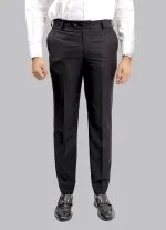 Men's Black Poly Wool Dress Pants | Slim Fit Formal Trousers | Office & Business Wear