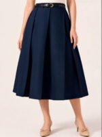Navy Blue Pleated Midi Skirt - Image 3