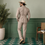 Beige Textured Belted Safari Suit - Image 2