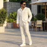 Ivory Linen Safari Suit - Image 3