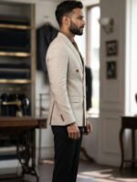 Beige Linen Blazer with Black Trousers - Image 2