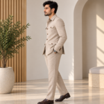 Beige Textured Four-Pocket Suit - Image 3