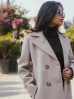 Women's Beige Double-Breasted Long Coat - Image 4