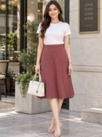 Dusty Rose A-Line Midi Skirt