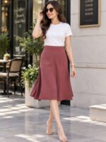 Dusty Rose A-Line Midi Skirt - Image 3