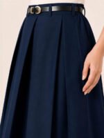 Navy Blue Pleated Midi Skirt - Image 4