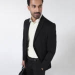 Black Techpro Two-Piece Solid Suit for Men