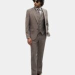 Brown Three-Piece Check Suit for Men