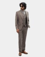 Brown Three-Piece Check Suit for Men