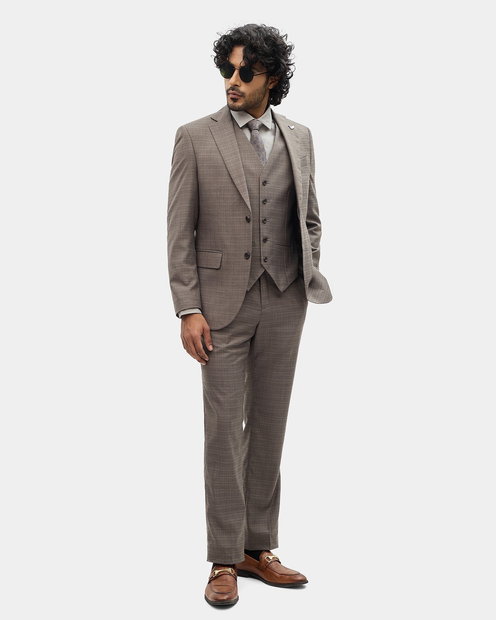 Brown_Three_Piece_Check_Suit_Celton-CP002591C1-image1_db5e60e8-95d3-40a9-867e-ee47bbc8c77f Brown Three-Piece Check Suit for Men - Image 1