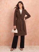 Women's Brown Belted Long Coat - Image 4