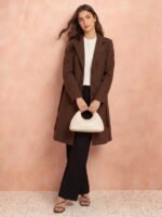 Women's Brown Belted Long Coat