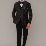 Black Chevron Pattern Tuxedo Suit for Men