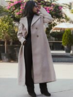 Women's Beige Double-Breasted Long Coat