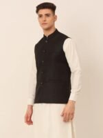 Black Men’s Waistcoat with White Kurta