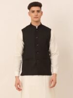 Black Men’s Waistcoat with White Kurta - Image 2