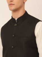 Black Men’s Waistcoat with White Kurta - Image 4