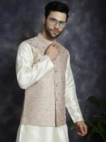 Beige Embroidered Men’s Waistcoat - Image 6