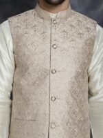 Beige Embroidered Men’s Waistcoat - Image 2