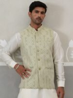 Sage Green Embroidered Men’s Waistcoat - Image 4