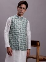 Blue & White Printed Men’s Waistcoat - Image 6