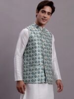Blue & White Printed Men’s Waistcoat - Image 5