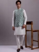Blue & White Printed Men’s Waistcoat - Image 3