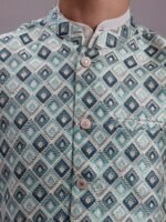 Blue & White Printed Men’s Waistcoat - Image 2