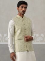Sage Green Embroidered Men’s Waistcoat - Image 2
