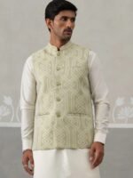 Sage Green Embroidered Men’s Waistcoat