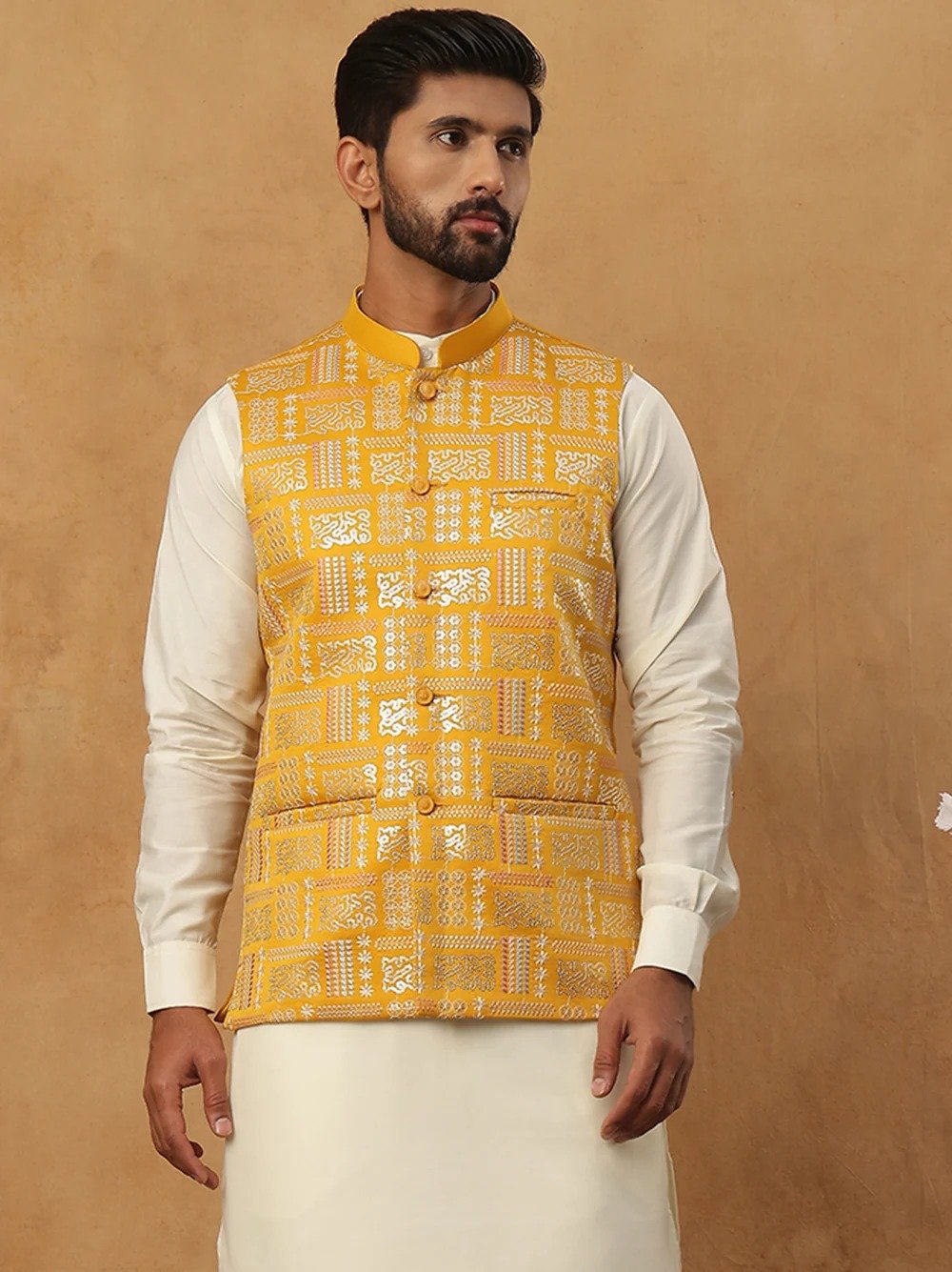 WhatsApp Image 2026-09-11 at 7.32.09 PM (5) Mustard Yellow Embroidered Men’s Waistcoat - Image 1