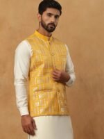 Mustard Yellow Embroidered Men’s Waistcoat - Image 3