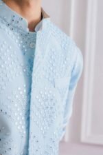Light Blue Embroidered Men’s Waistcoat - Image 4
