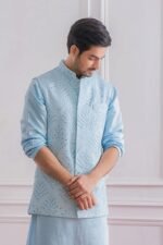 Light Blue Embroidered Men’s Waistcoat - Image 5