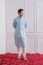 Light Blue Embroidered Men’s Waistcoat - Image 2