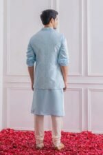 Light Blue Embroidered Men’s Waistcoat - Image 3