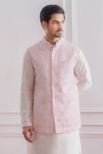 Light Pink Embroidered Men’s Waistcoat - Image 2