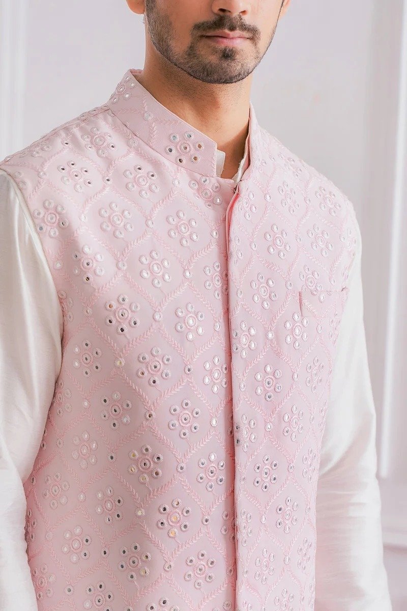 WhatsApp Image 2026-09-11 at 7.37.06 PM (6) Light Pink Embroidered Men’s Waistcoat - Image 1