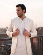 White Embroidered Prince Coat with Shalwar Kameez - Image 6