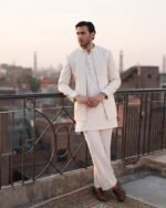 White Embroidered Prince Coat with Shalwar Kameez - Image 7