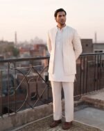 White Embroidered Prince Coat with Shalwar Kameez - Image 5