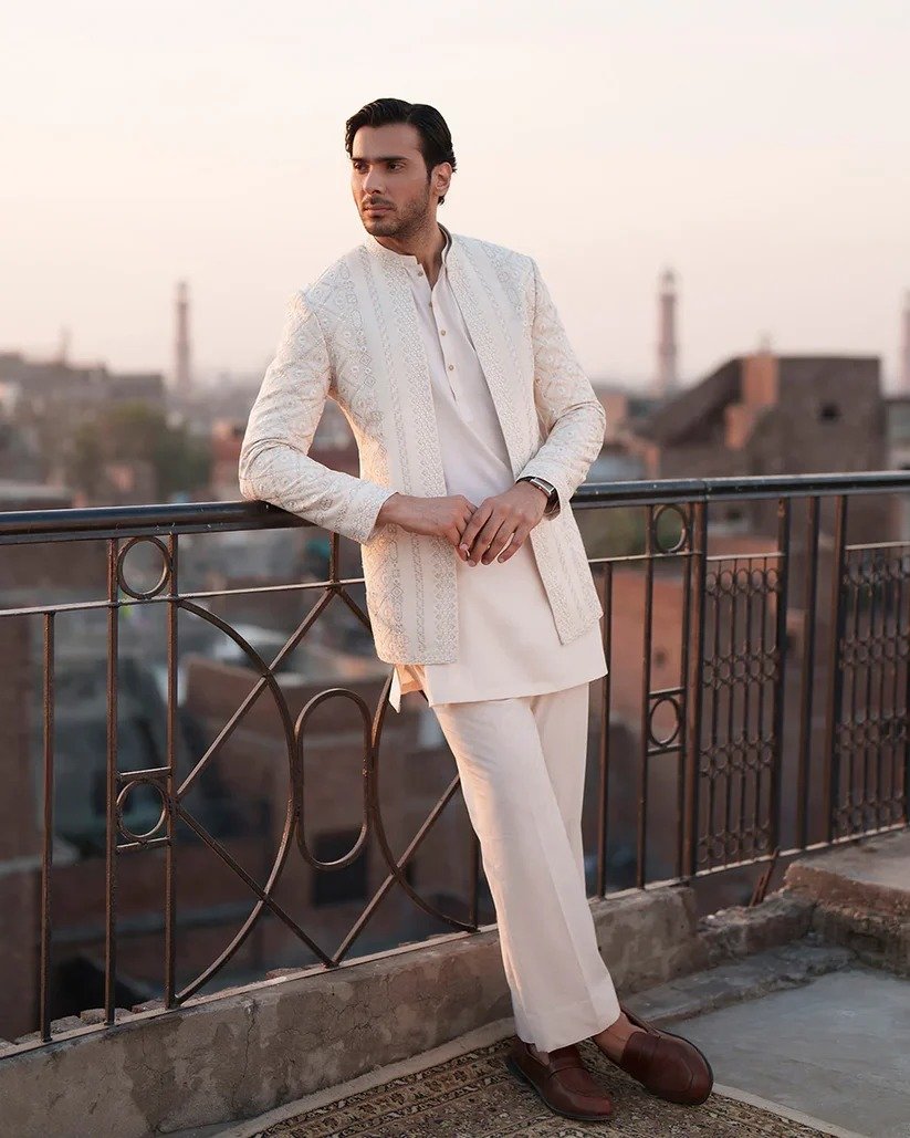 WhatsApp Image 2026-09-12 at 10.02.06 PM (1) White Embroidered Prince Coat with Shalwar Kameez - Image 1