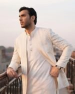 White Embroidered Prince Coat with Shalwar Kameez - Image 3