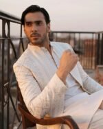 White Embroidered Prince Coat with Shalwar Kameez - Image 2