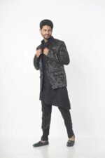 Black Jacquard Prince Coat for Men