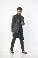 Black Jacquard Prince Coat for Men - Image 4